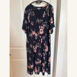 J. Jill Navy Floral Button-Front Midi Dress – Size XL Petite